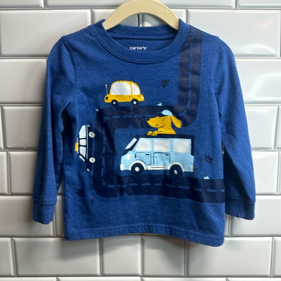 Carter’s | Long Sleeve Blue Dog & Car T Shirt | Size 18 Months - Picture 1 of 4
